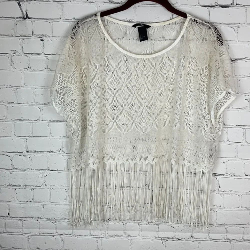 H&M Lace Fringe Crop Top Size Small